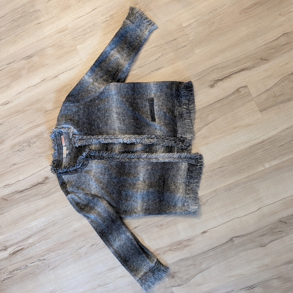 The Limited Gray and Blue Fringed Sweater